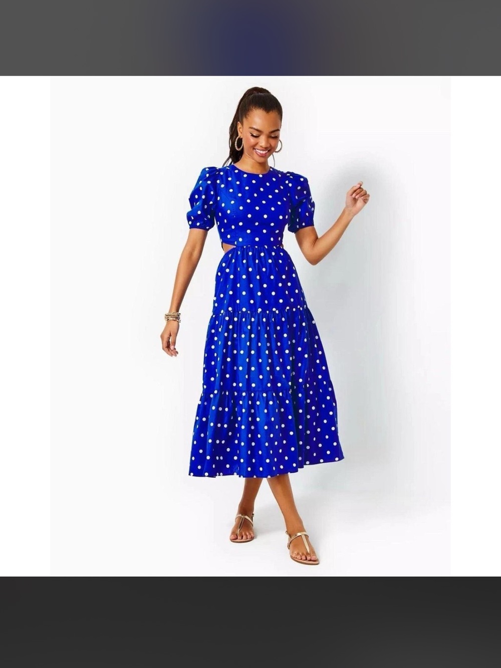 Lilly Pulitzer Royal Blue Polka Dot Cutout Midi Dress